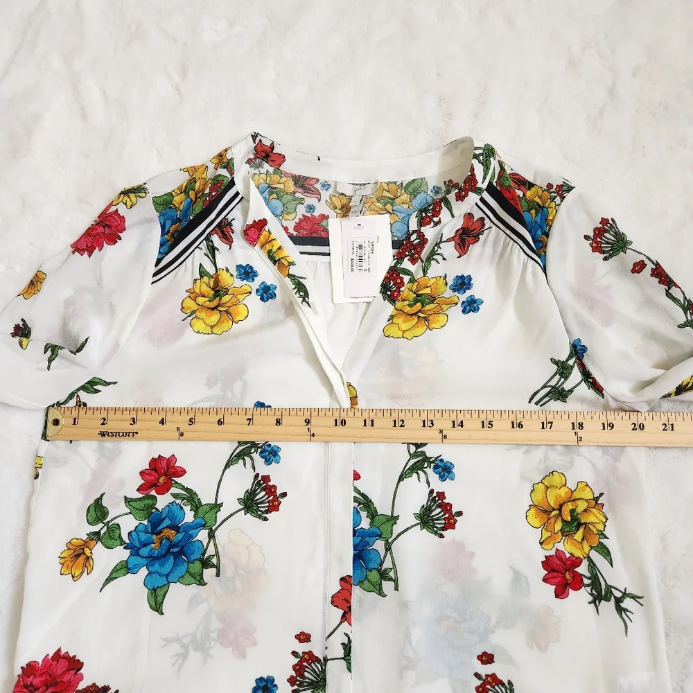 Joie Yaritza B Floral-Print Silk Georgette buttom down Top Size Small